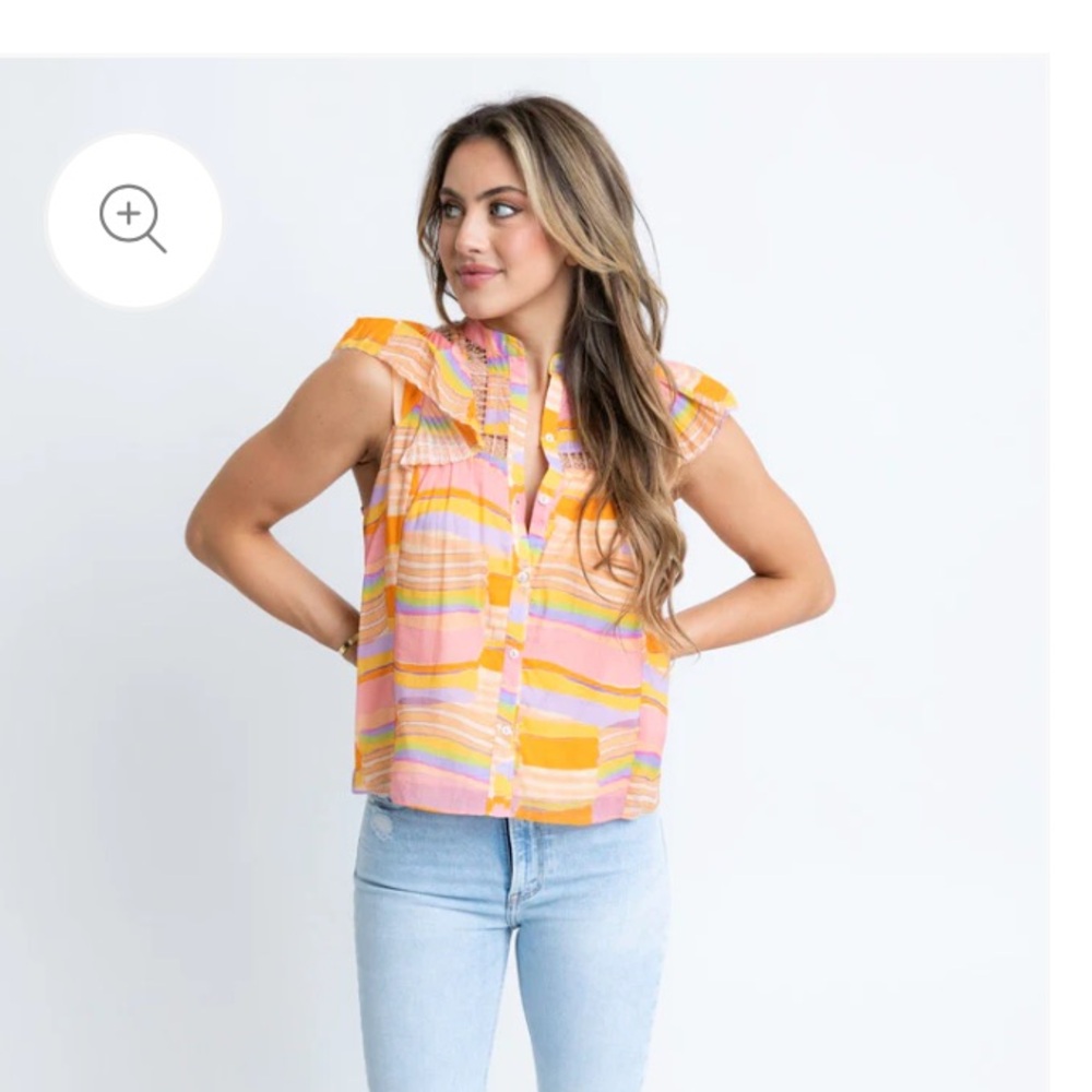 Karlie boho watercolor blouse with ruffle and lace details, NWT - Picture 2 of 10